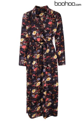 Boohoo Floral Printed Maxi Shirt Dress